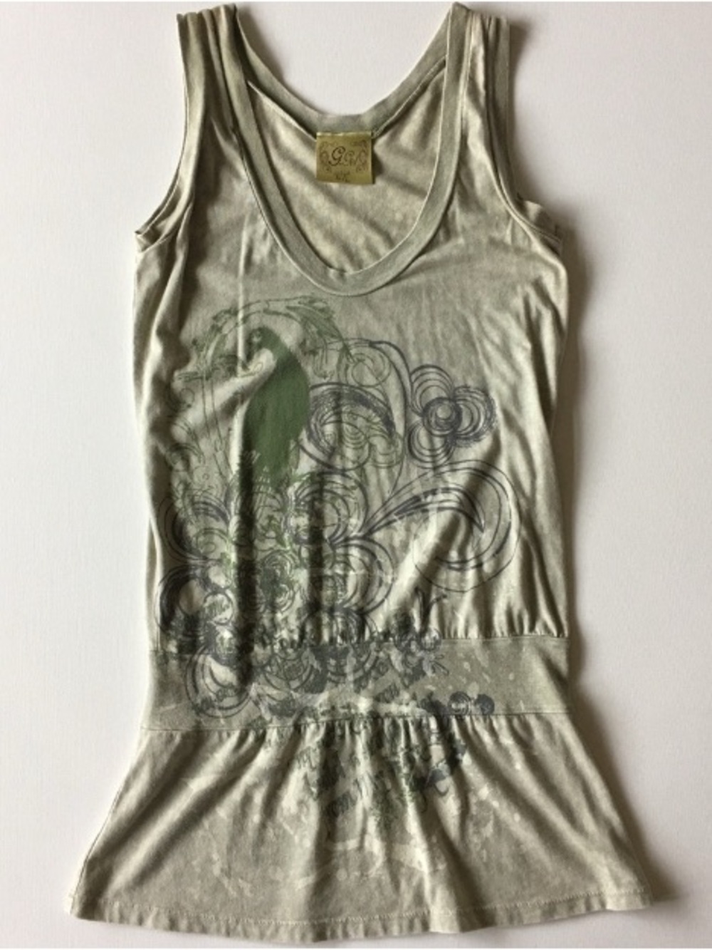 Light Olive Graphic Scoop Neck Peplum Tank Top